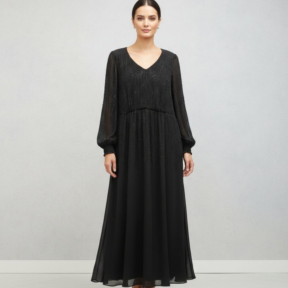 MARC CAIN MIDI DRESS BLACK BEADED PARTY EVENING DRESS SIZE N4 10 NWT $645